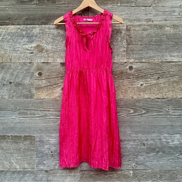 Calypso St‎ Barth Silk Barbiecore Pink Sleeveless Mini Dress Crinkle Ribbon Sz S - Picture 1 of 11